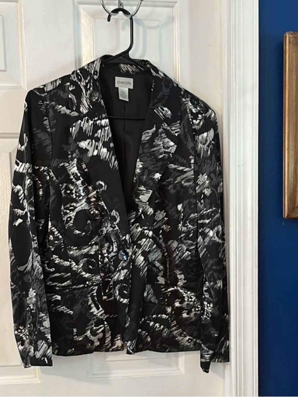 Chico's Silk Blend Black & White Floral Dress Blazer Chico’s Sz 3 US 10/12